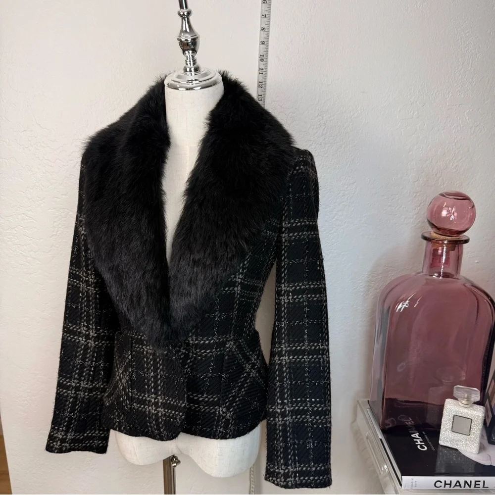 VINTAGE ZARA WOOL BLEND BLAZER DETACHABLE FAUX FUR - Picture 10 of 15